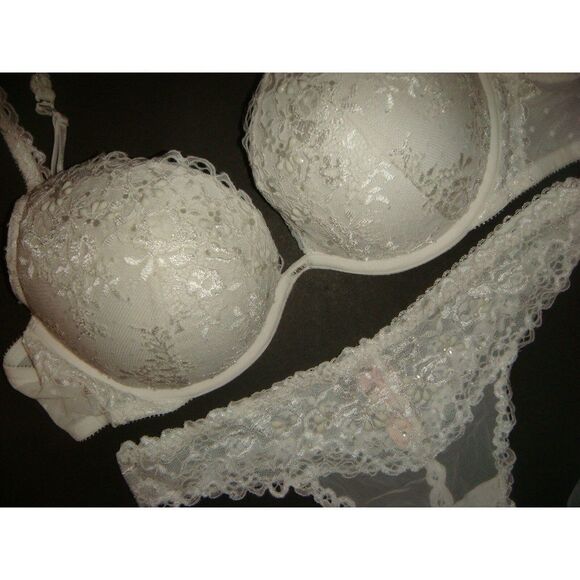 Victoria's Secret 34DD,36D BRA SET+garter SLIP BEAD white BRIDAL ANGEL FANTASIES - Picture 5 of 11